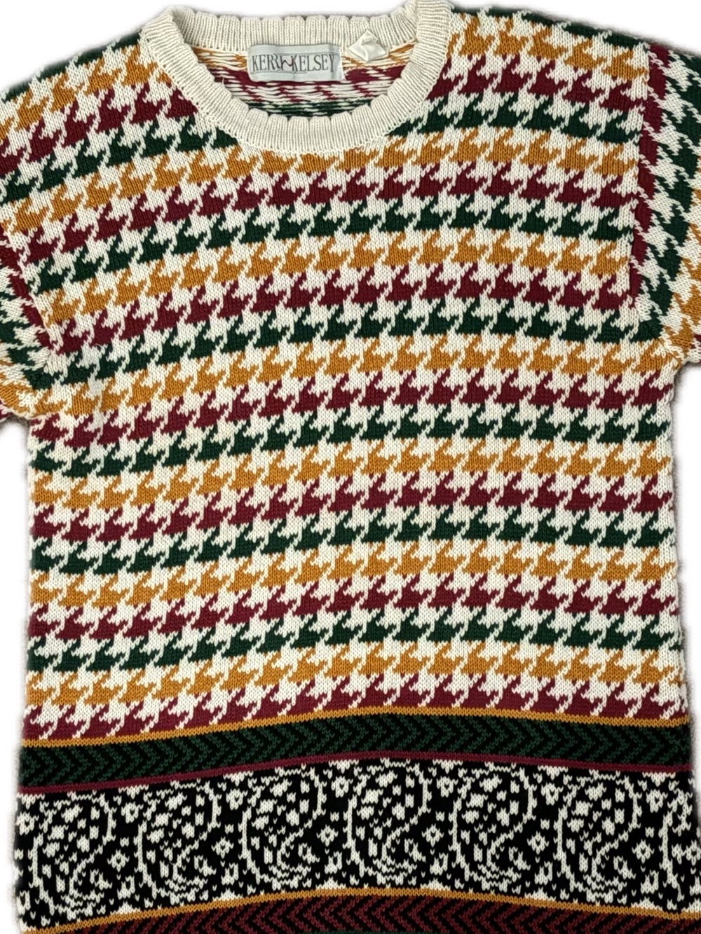 Vintage Multicolor Houndstooth Crewneck Sweater